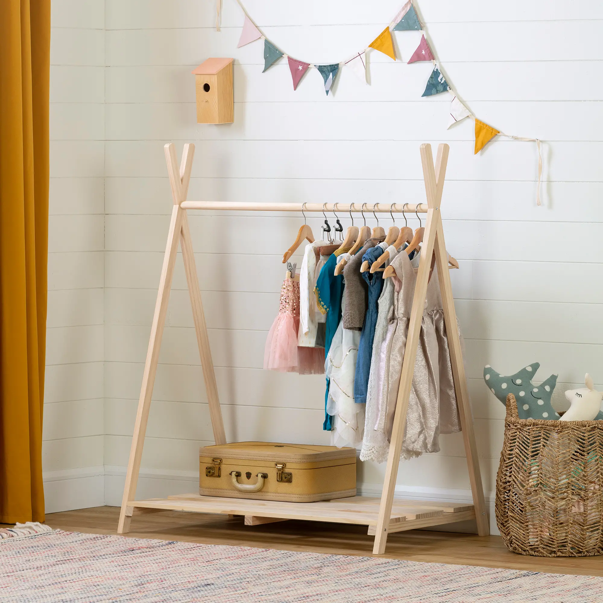 12877 Sweedi Scandinavian Pine Clothes Rack for Kids - South Shore-2