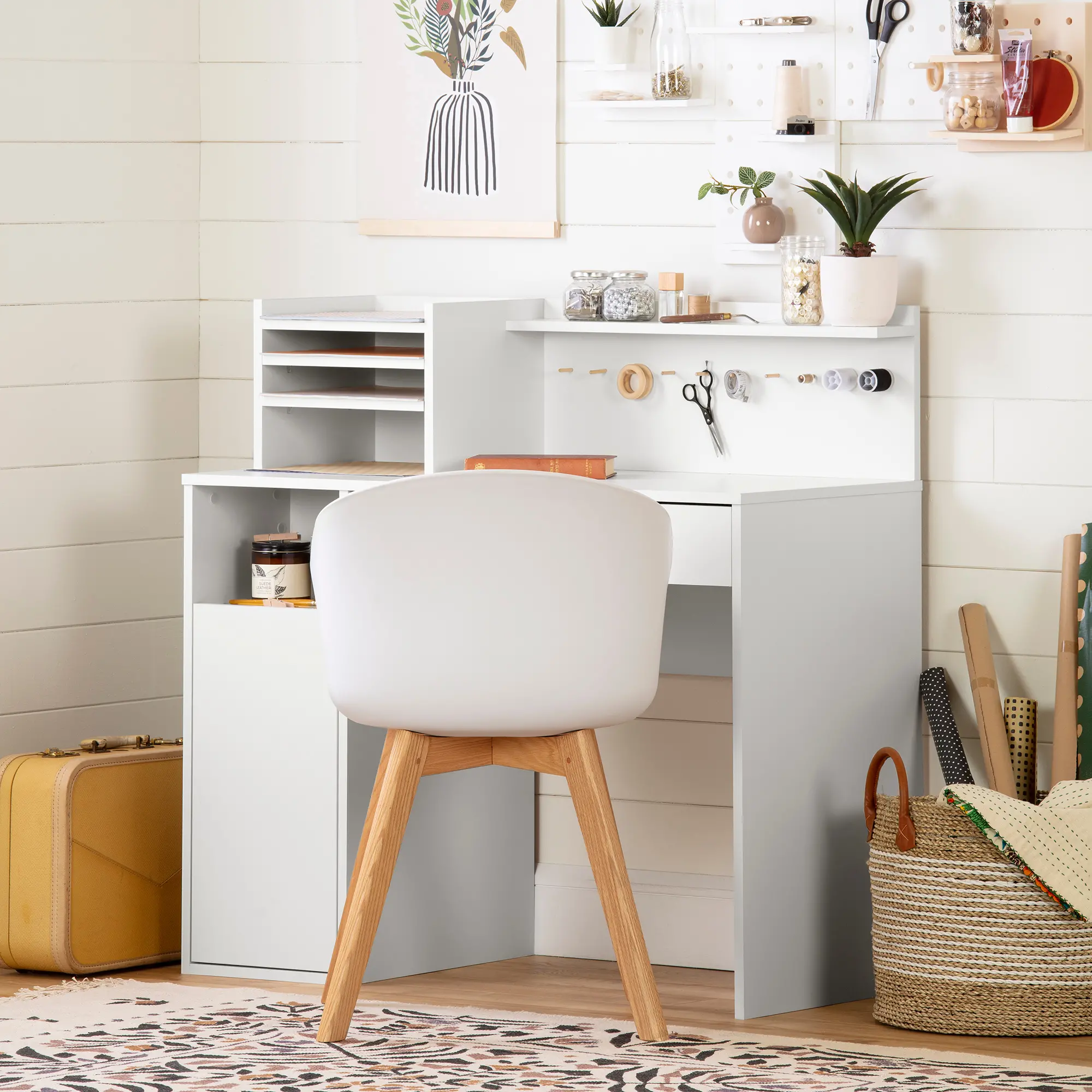 12438 Crea White Craft Table with Hutch-2