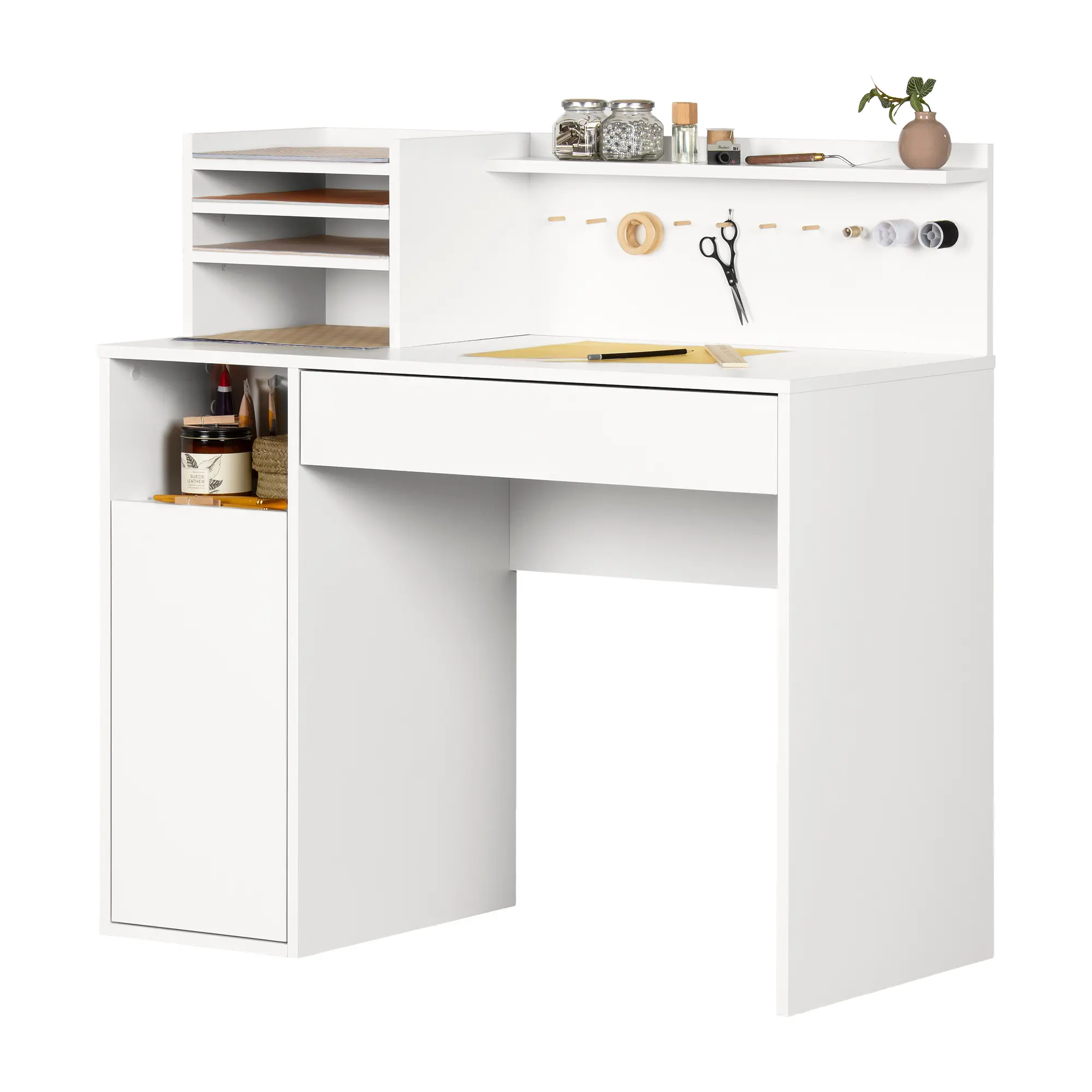 12438 Crea White Craft Table with Hutch-4