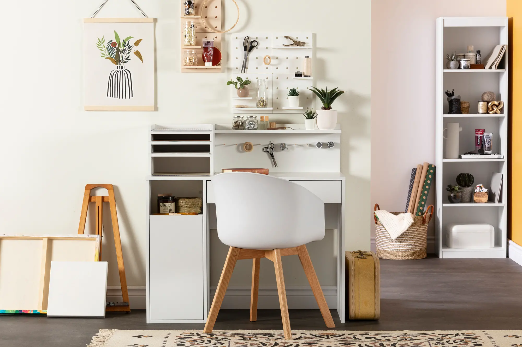 12438 Crea White Craft Table with Hutch-6