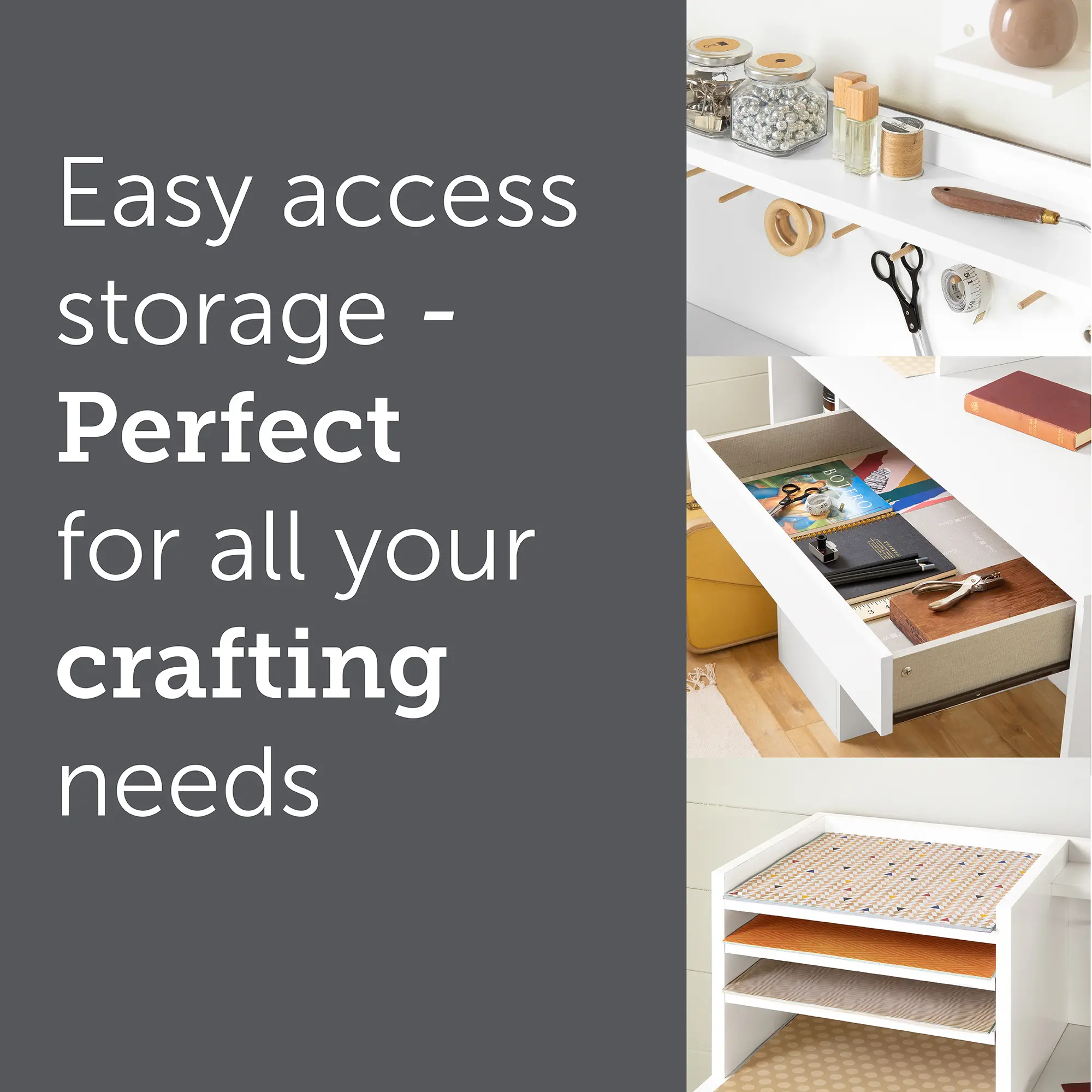 12438 Crea White Craft Table with Hutch-7