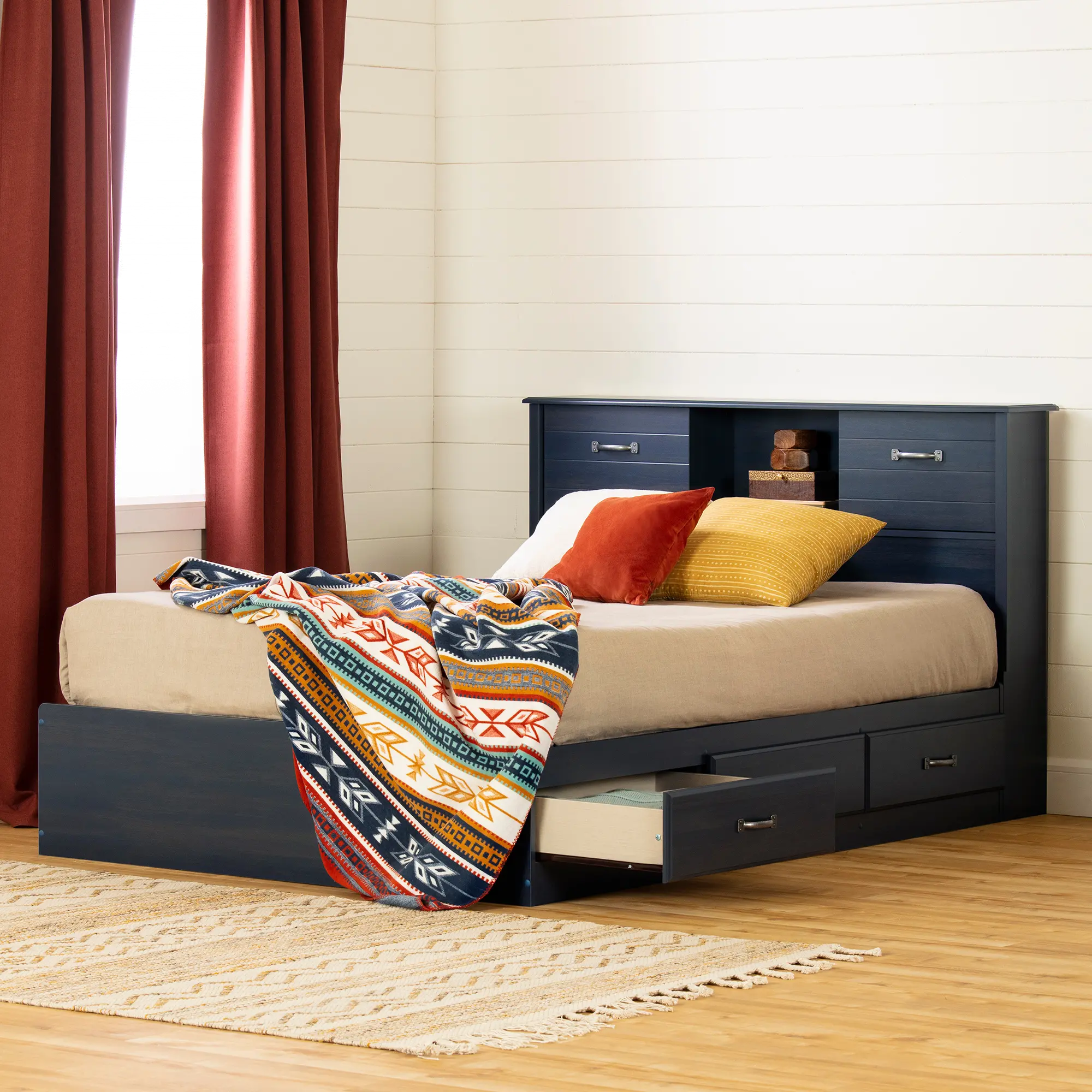 12728 Asten Contemporary Blue Full Storage Platform Bed - South Shore-3