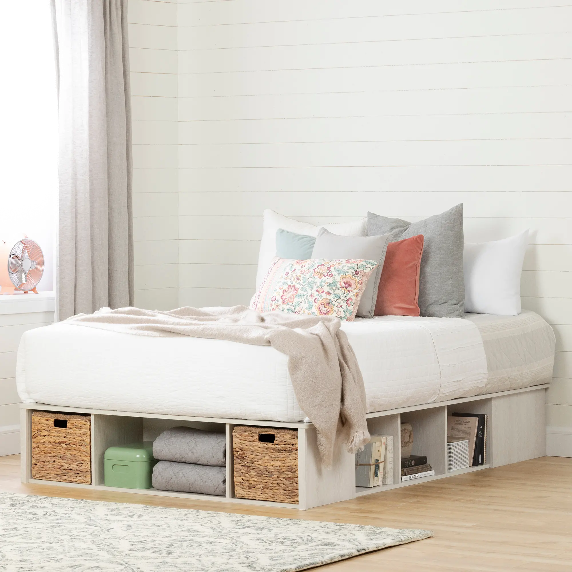 12760 Lilak Winter Oak White Queen Storage Bed with Baskets - South Shore-2