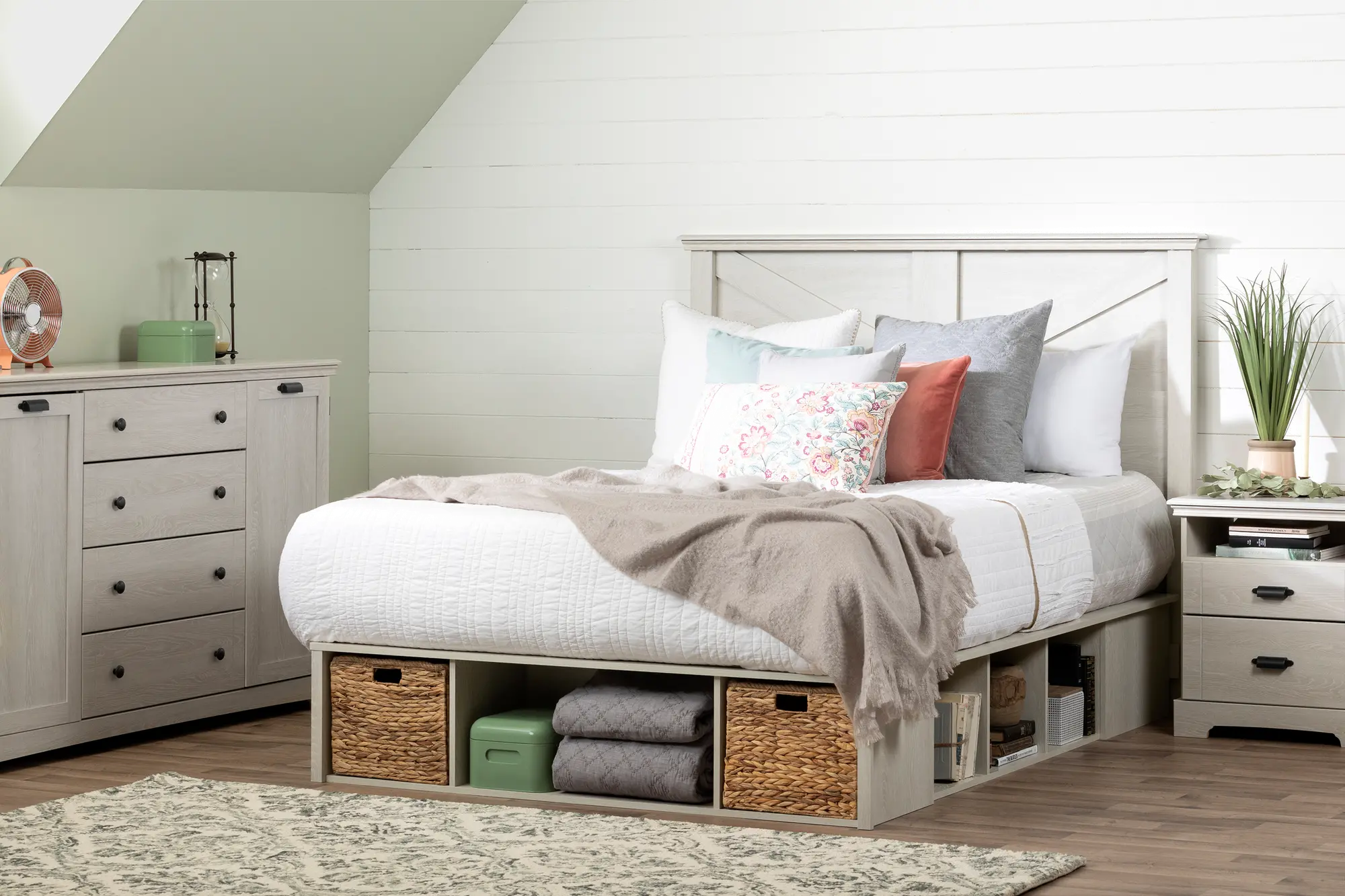 12760 Lilak Winter Oak White Queen Storage Bed with Baskets - South Shore-3