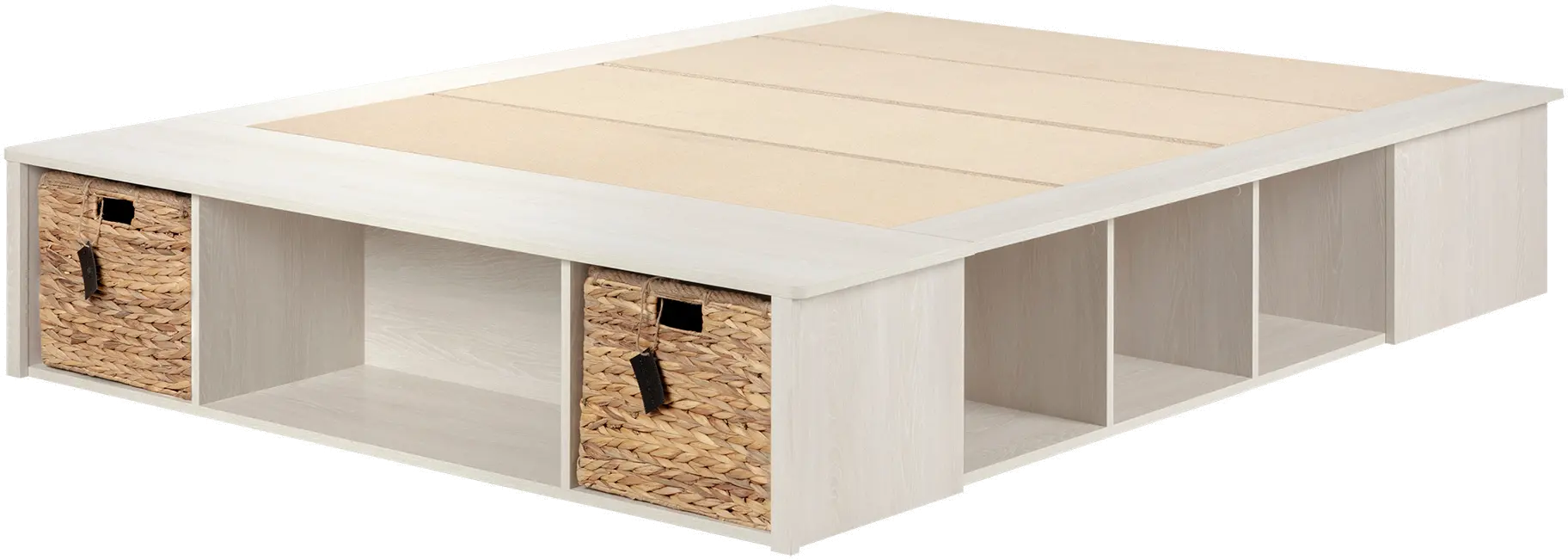 12760 Lilak Winter Oak White Queen Storage Bed with Baskets - South Shore-5