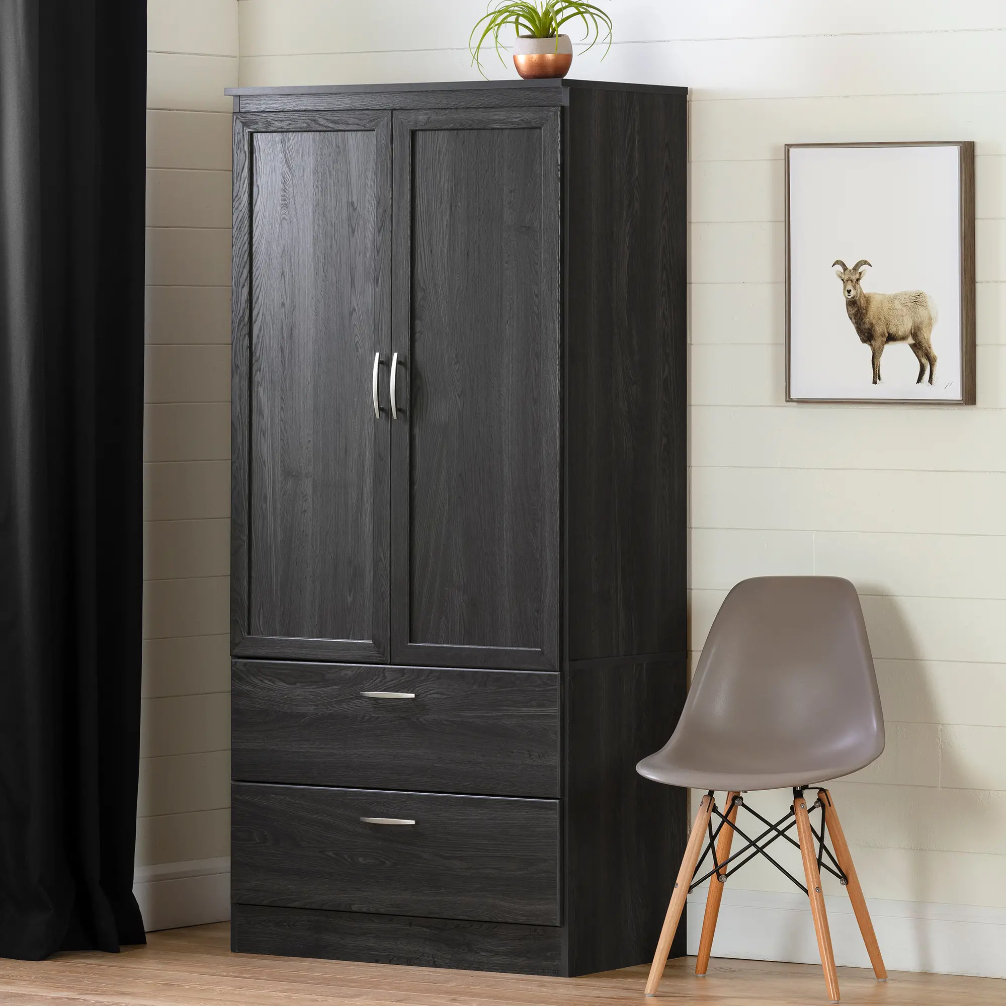 12946 Contemporary Gray Oak Wardrobe Armoire - Acapella-2