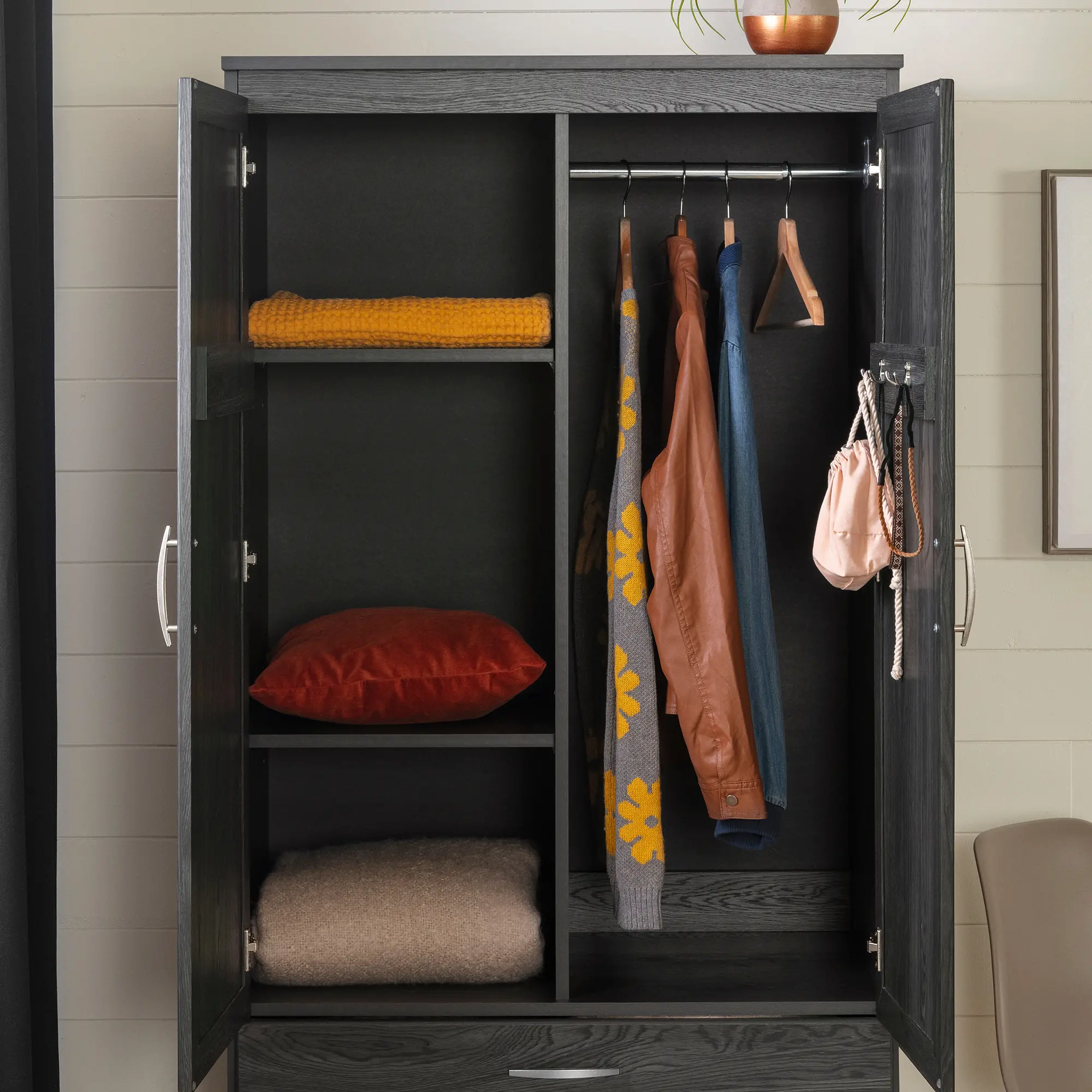 12946 Contemporary Gray Oak Wardrobe Armoire - Acapella-3