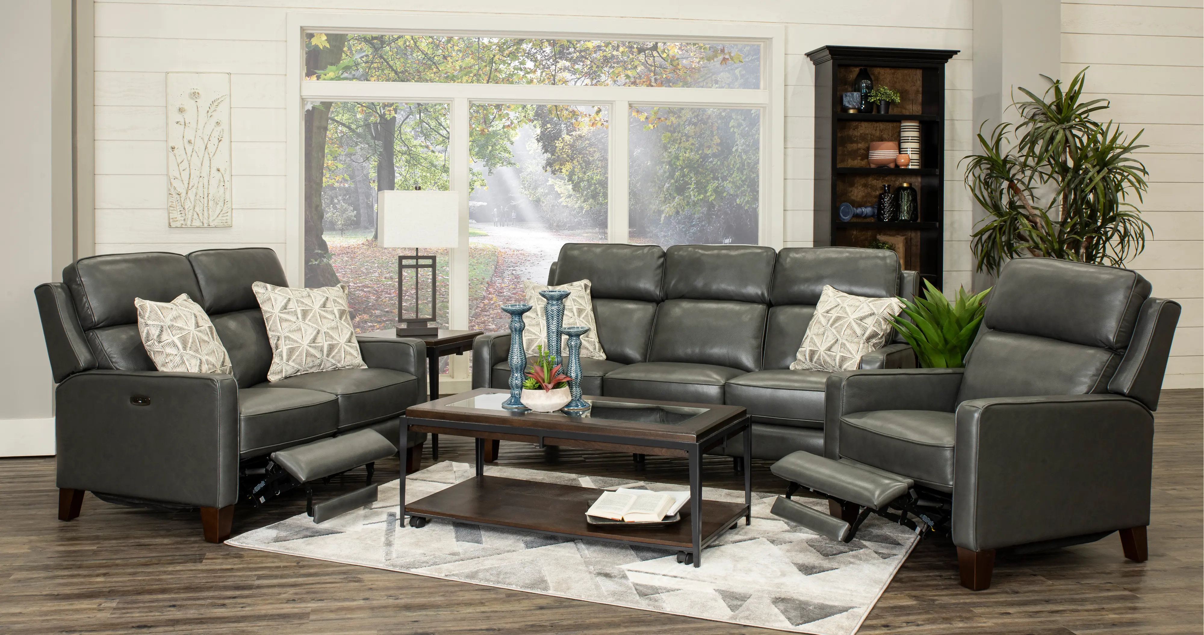 Madrid Smoke Dark Gray Leather Power Reclining Loveseat-2