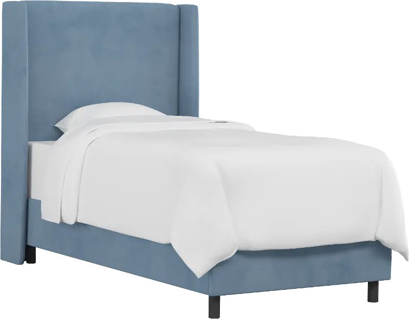 Sloane Velvet Blue Curved Wingback Full Bed - Skyline Furniture