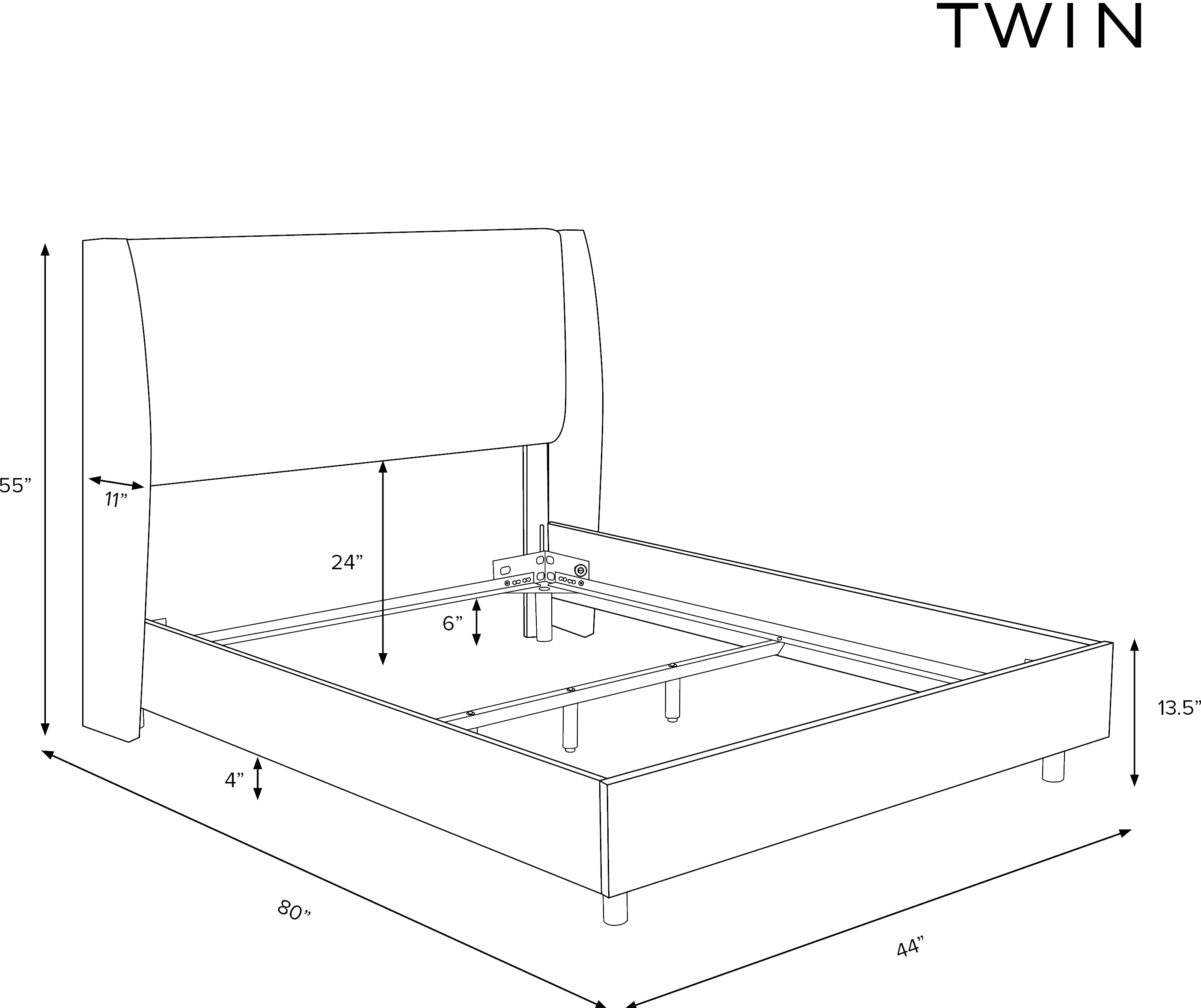 K-430BEDVLVOCN Sloane Velvet Blue Curved Wingback Twin Bed - Skyline Furniture-6