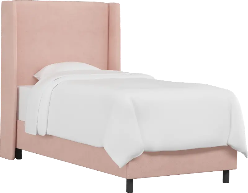 Sloane Velvet Blush Curved Wingback Full Bed - Skyline Furniture
