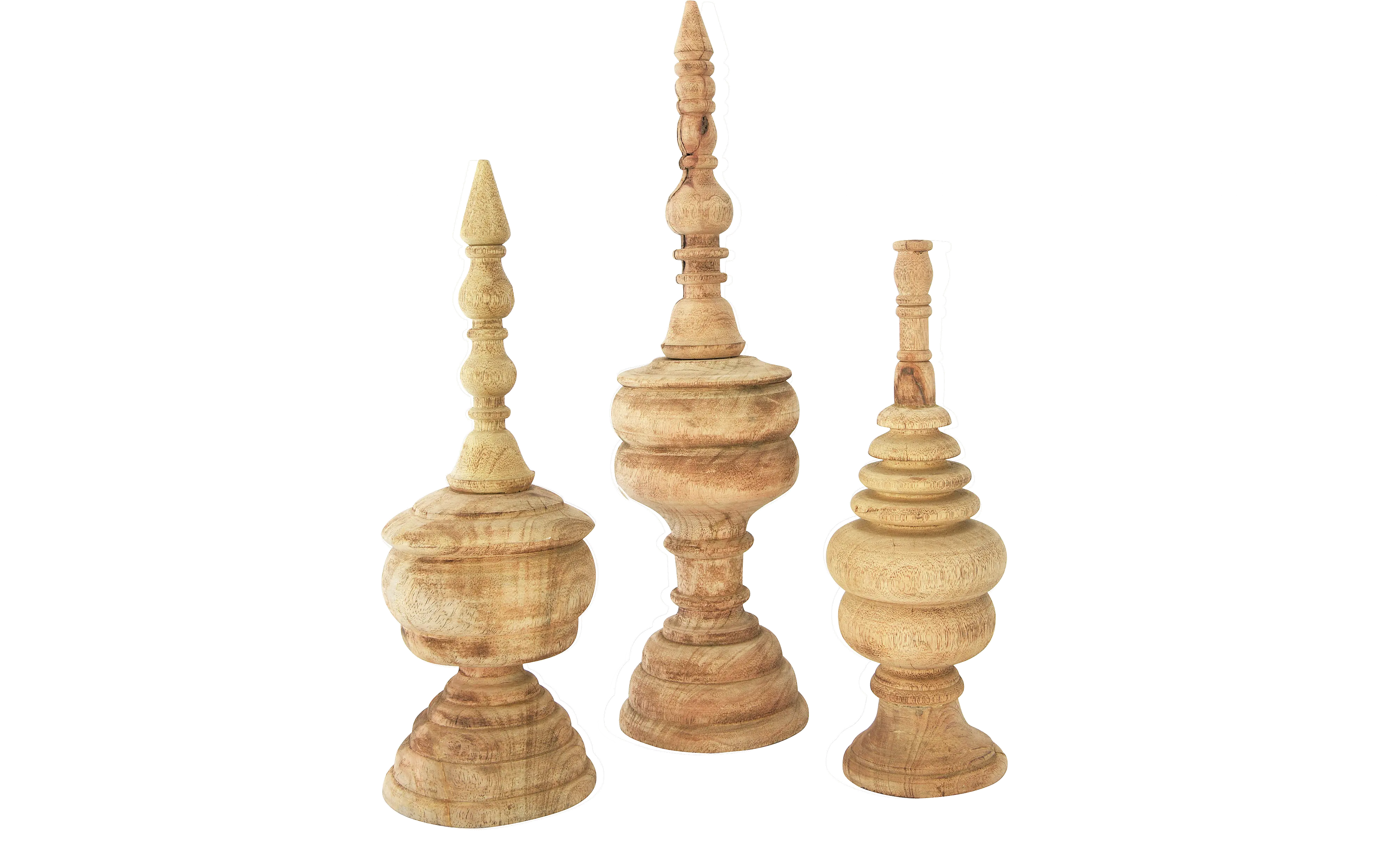 DF2464-S/3-LRG 21 Inch Carved Mango Wood Finial-1
