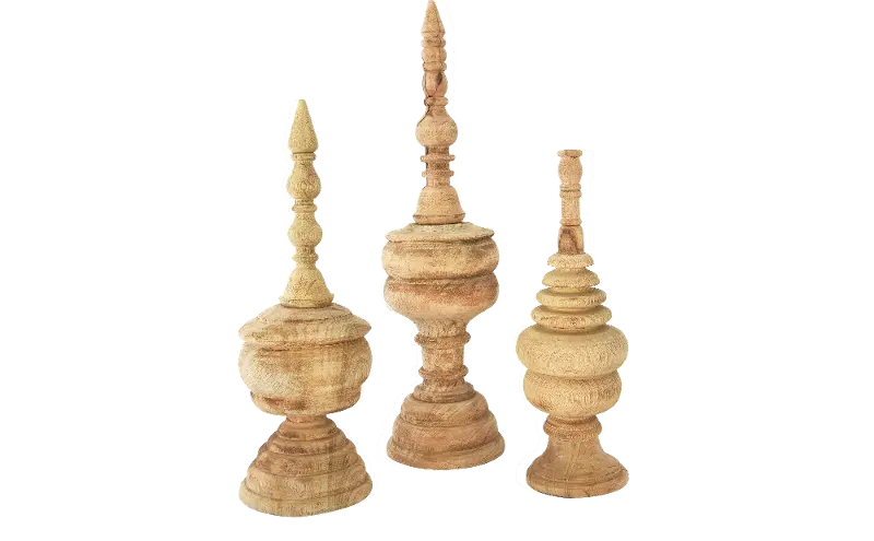 21 Inch Carved Mango Wood Finial