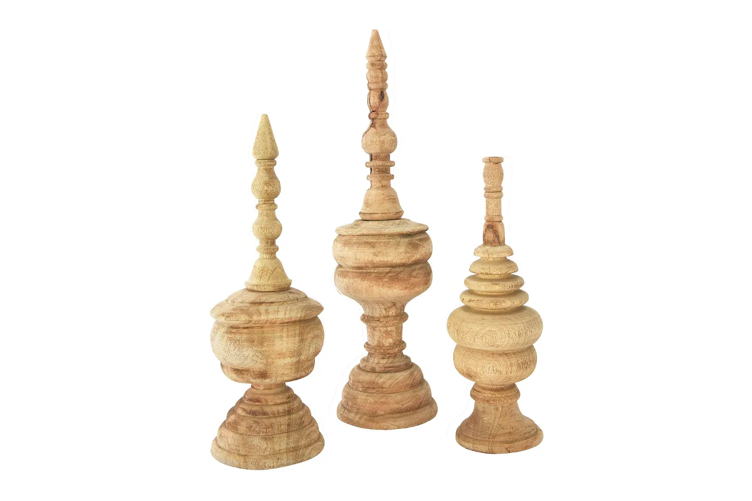 DF2464-S/3-SML 14 Inch Carved Mango Wood Finial-1