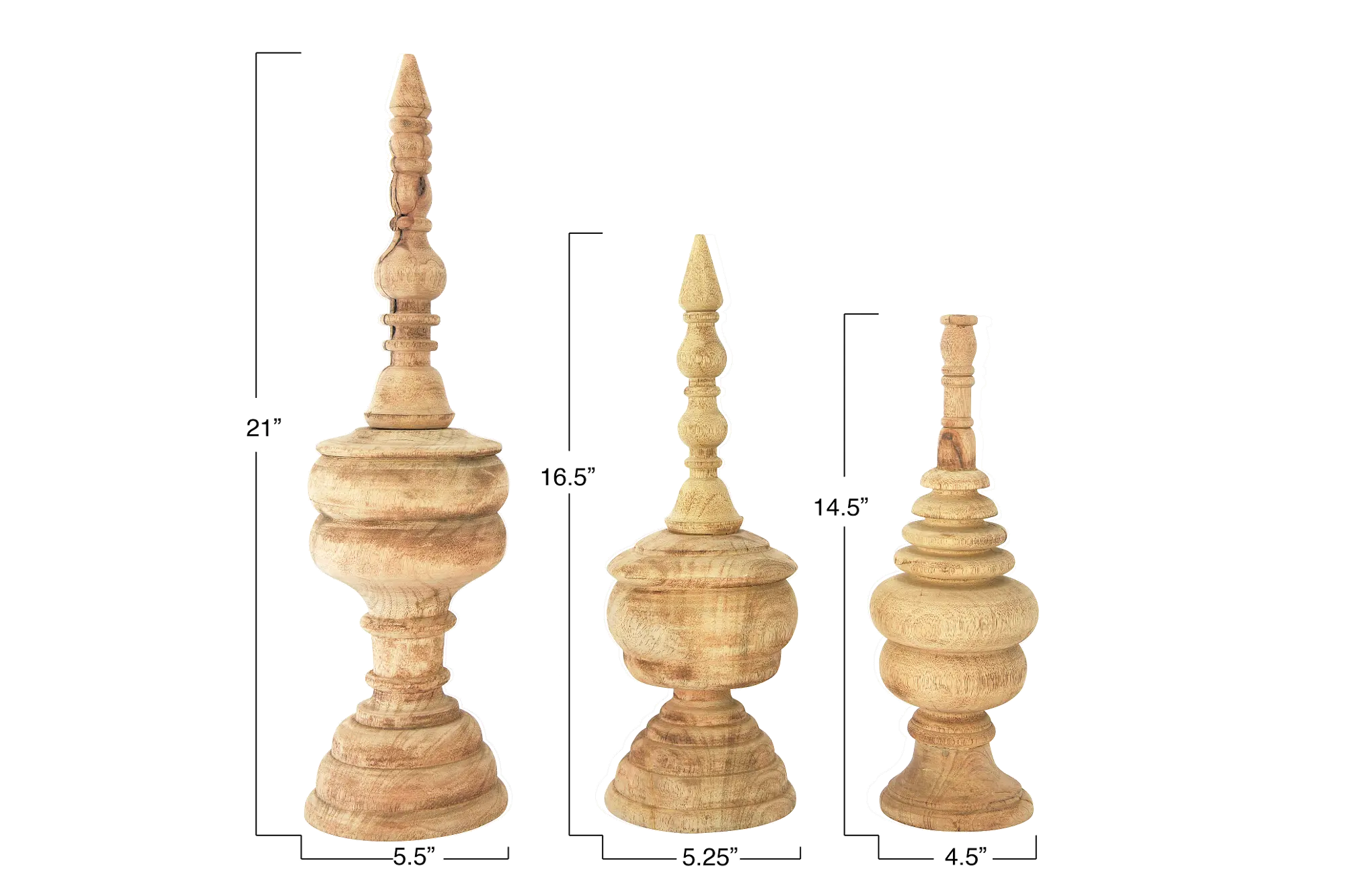 DF2464-S/3-SML 14 Inch Carved Mango Wood Finial-2