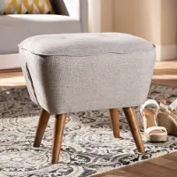 148-8228-RCW Mid Century Modern Gray Beige Upholstered Ottoman - Jeanie
