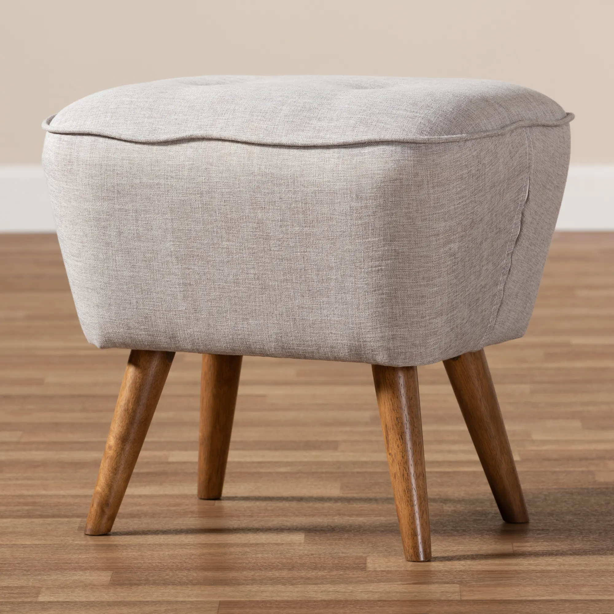 148-8228-RCW Mid Century Modern Gray Beige Upholstered Ottoman - Jeanie-3