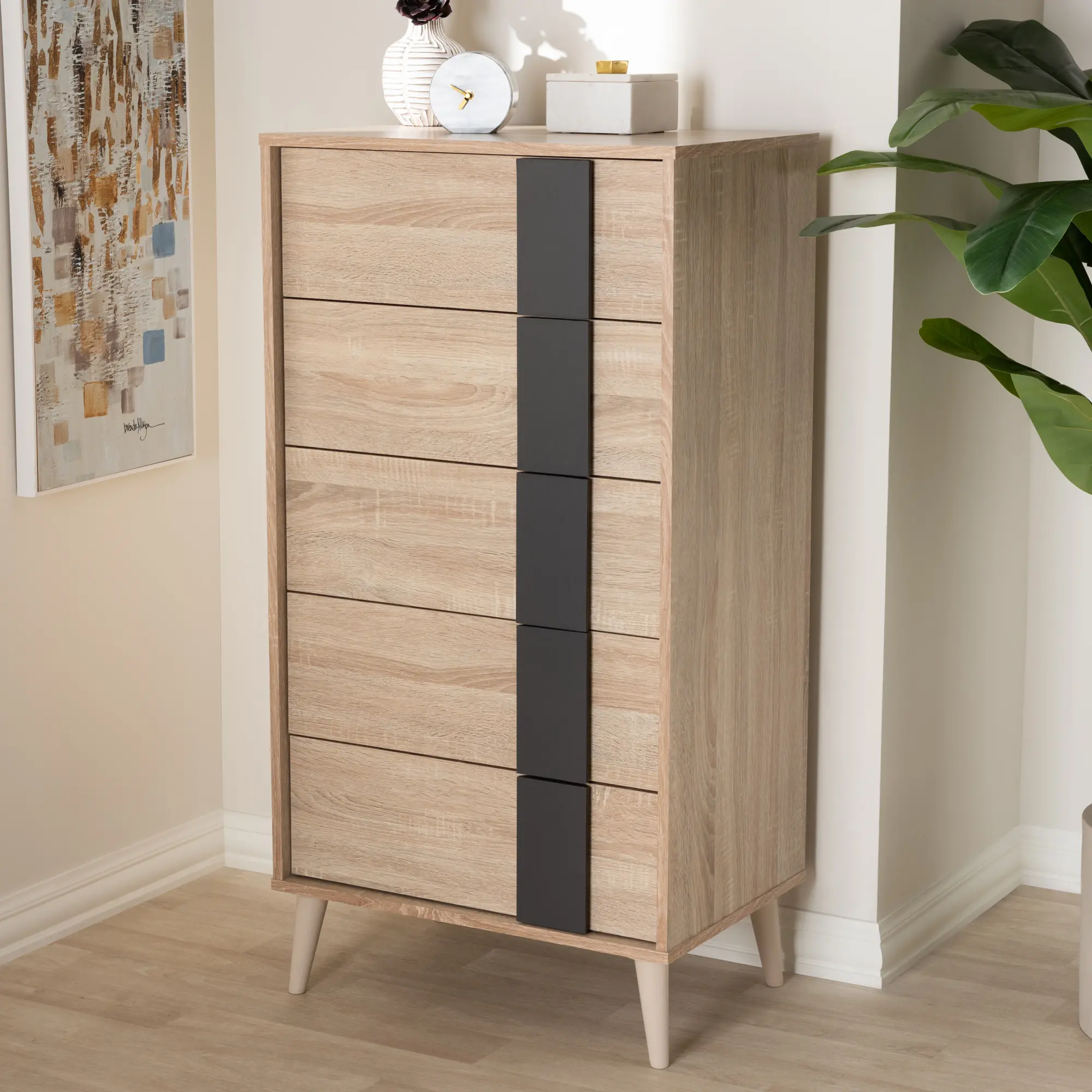 148-8254-RCW Modern Oak and Gray 5 Drawer Chest of Drawers - Silas-2