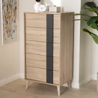 148-8254-RCW Modern Oak and Gray 5 Drawer Chest of Drawers - Silas