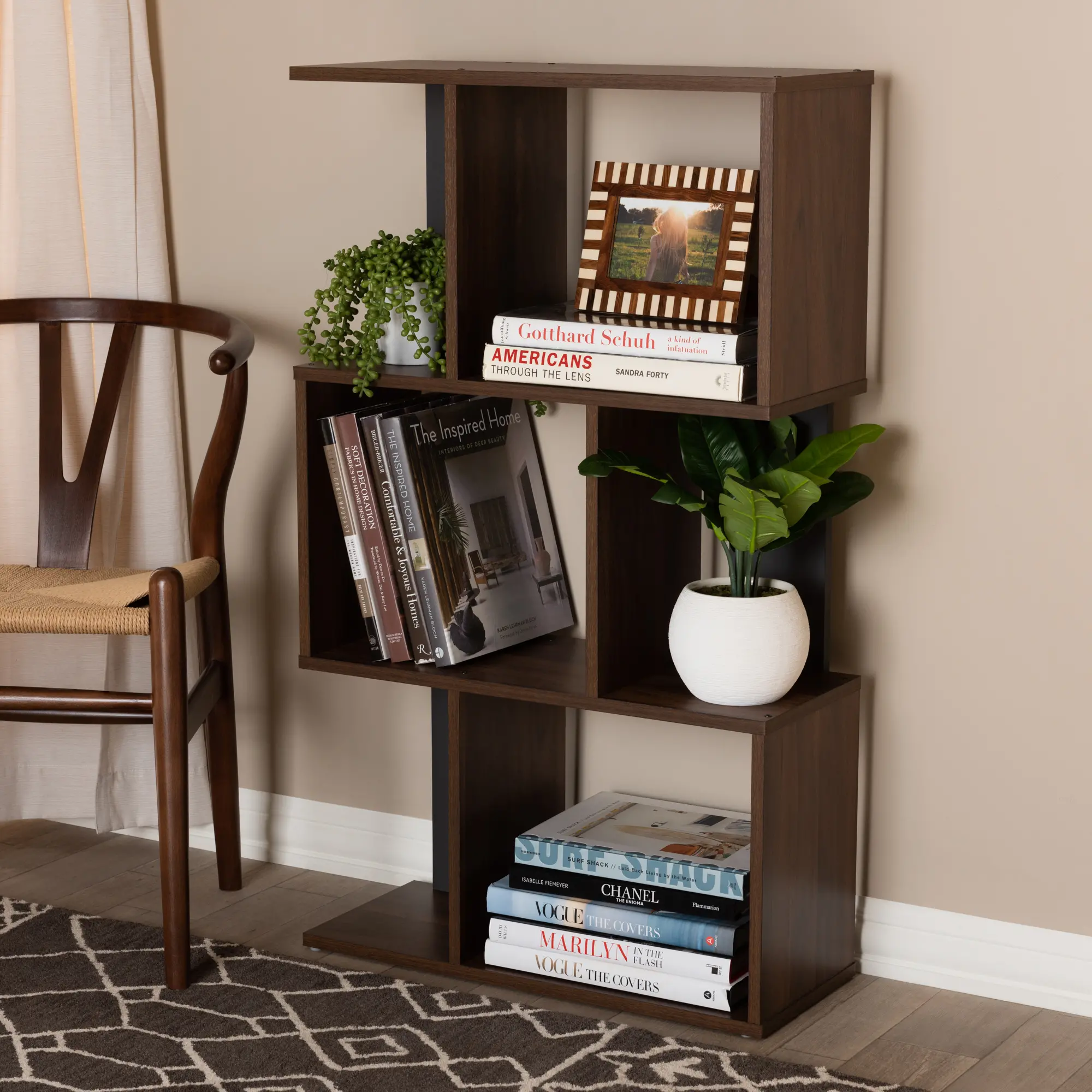 148-8257-RCW Modern Brown and Dark Gray Display Bookcase - Sheryl-2