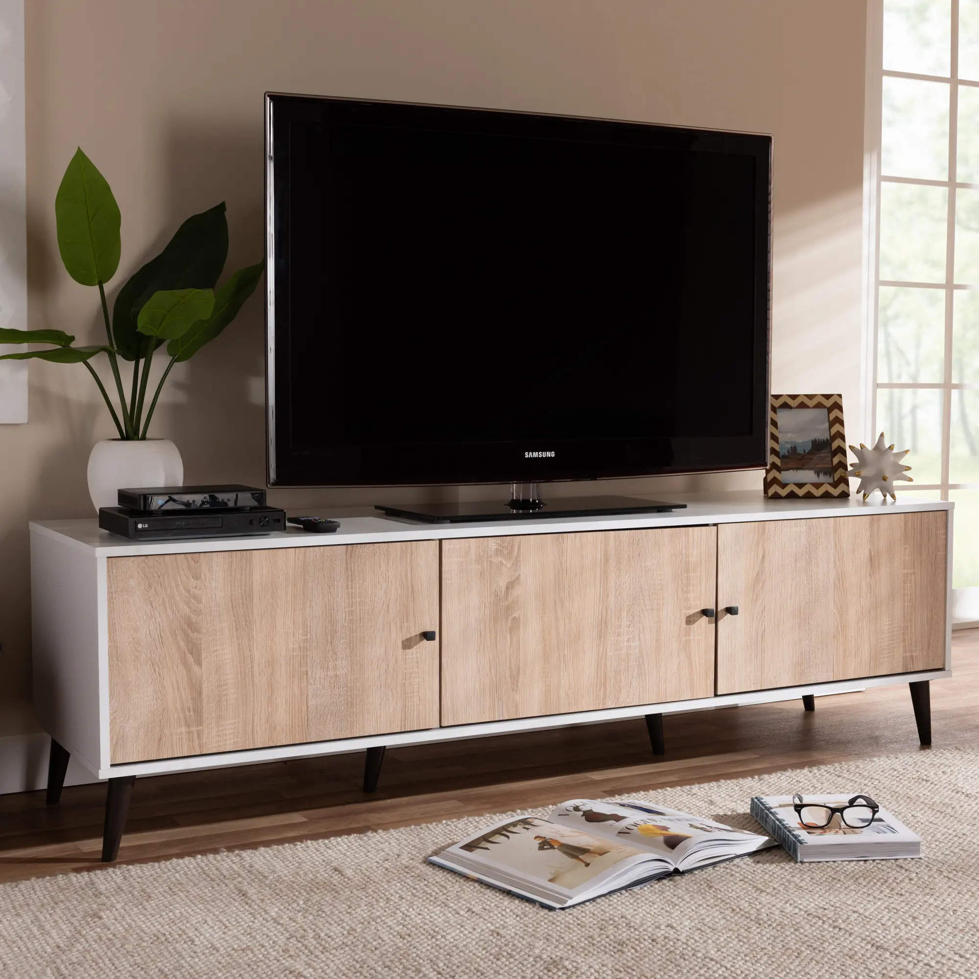 148-8977-RCW Brennan White and Light Oak 70  TV Stand-2