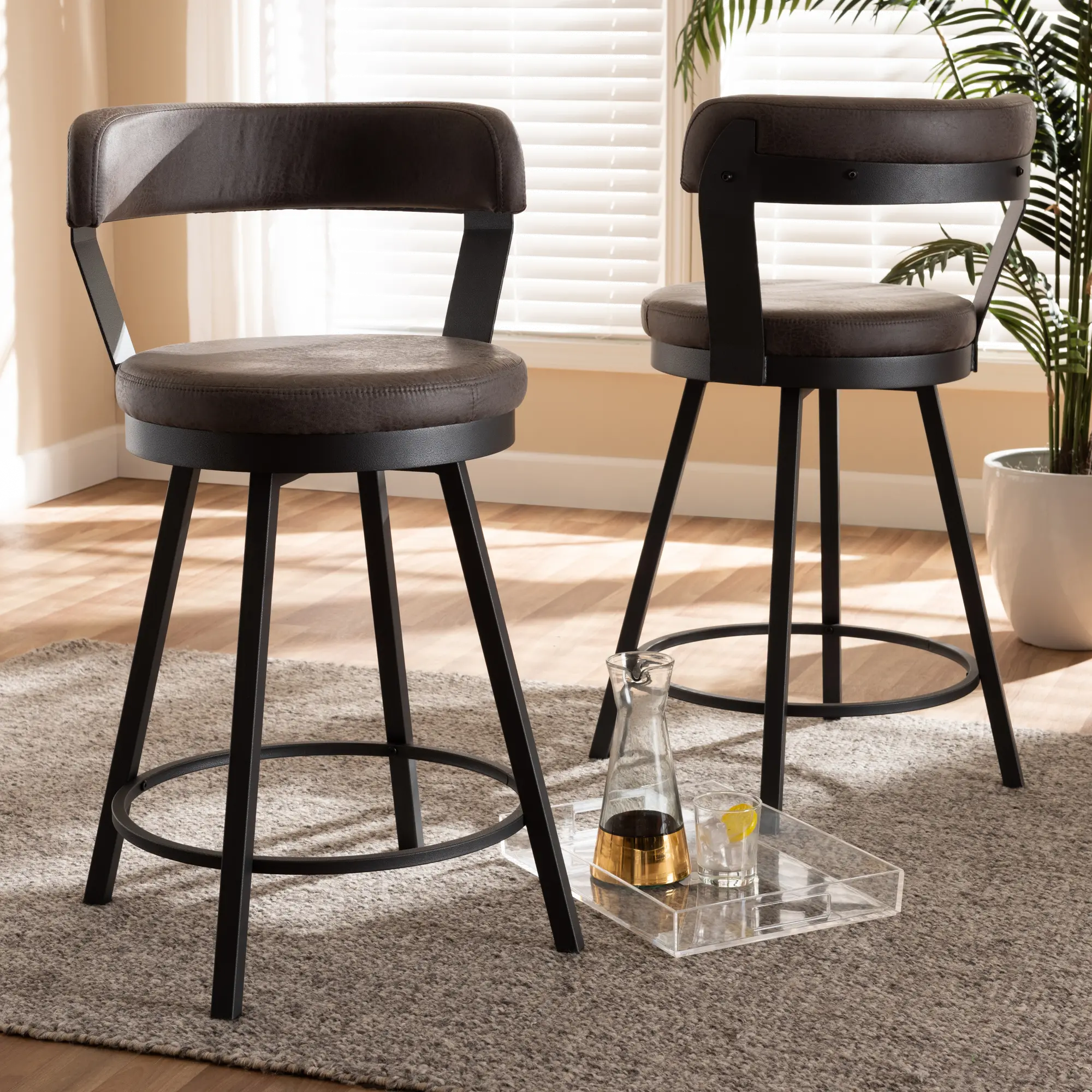 149-8969-RCW Delbert Gray Swivel Counter Height Stools - Set of 2-2