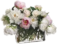 Pink Peony and Rose Mix Faux Arrangement in Glass Vase