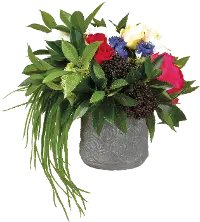 Multi Color Rose and Shikib Faux Arrangement in Pot