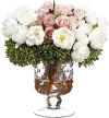 Cream and Pink Faux Ranunculus Rose and Berry Arrangement in Glass Vase