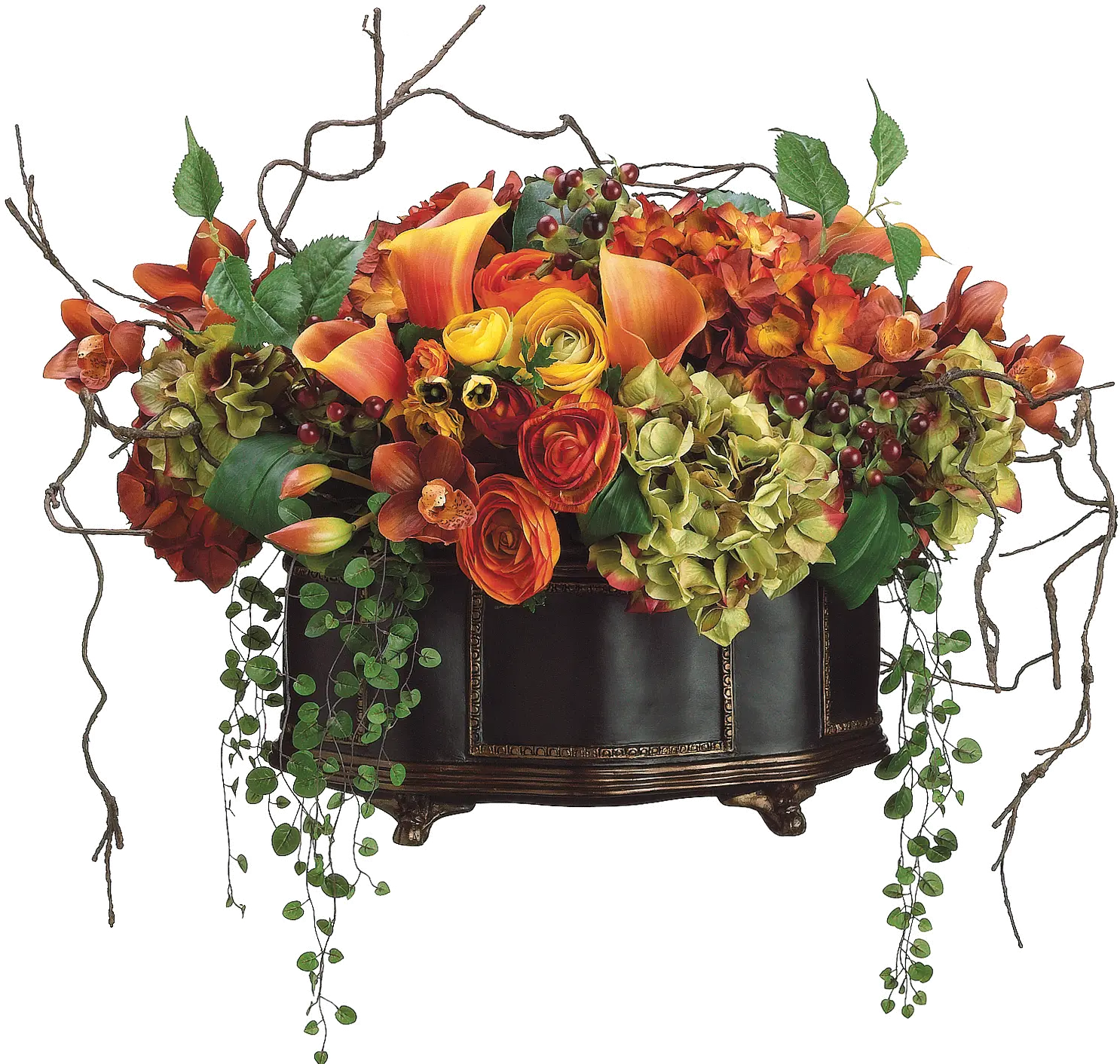 Orange and Yellow Hydrangea, Calla Lily, and Ranunculus Faux Arrangement-1
