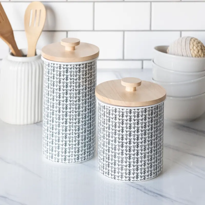 Large Metal Canister With Wood Top