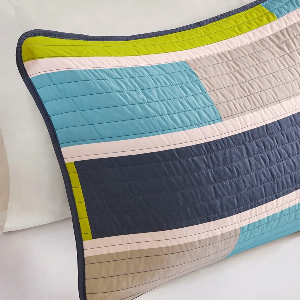 Navy, Gray and Green Twin Bradley 3 Piece Bedding Collection-4