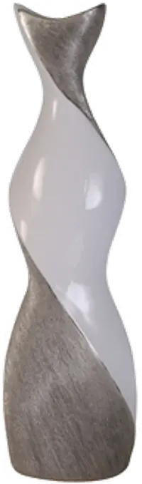 24 Inch White and Silver Twist Ceramic Vase