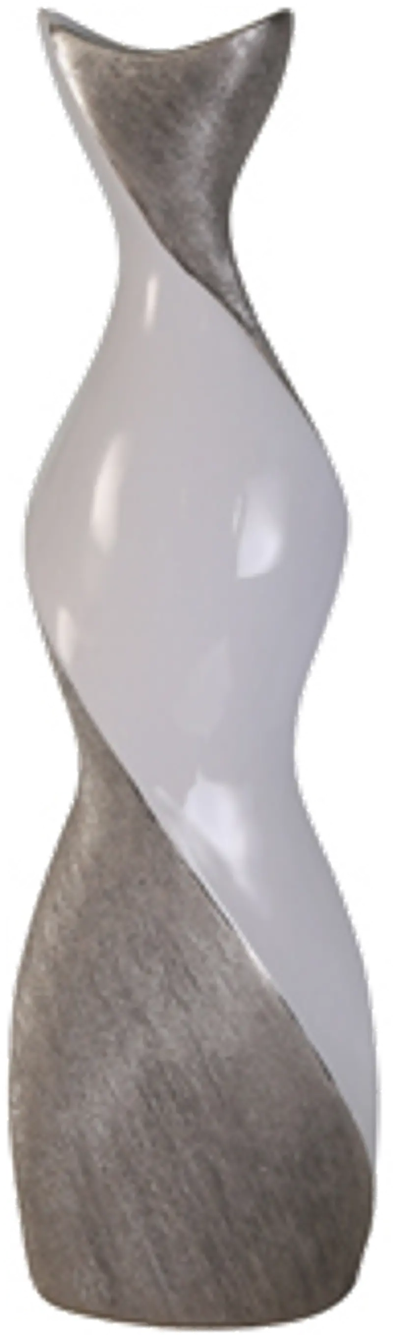 24 Inch White and Silver Twist Ceramic Vase