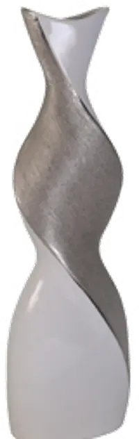 20 Inch White and Silver Twist Ceramic Vase