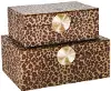 8 Inch Brown and Gold Velveteen Leopard Print Box