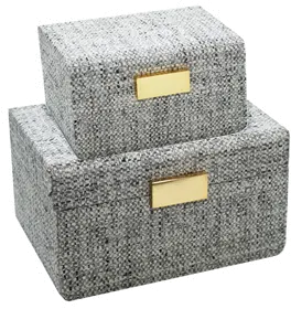7 Inch Beige and Gold Boucle Wooden Box-1