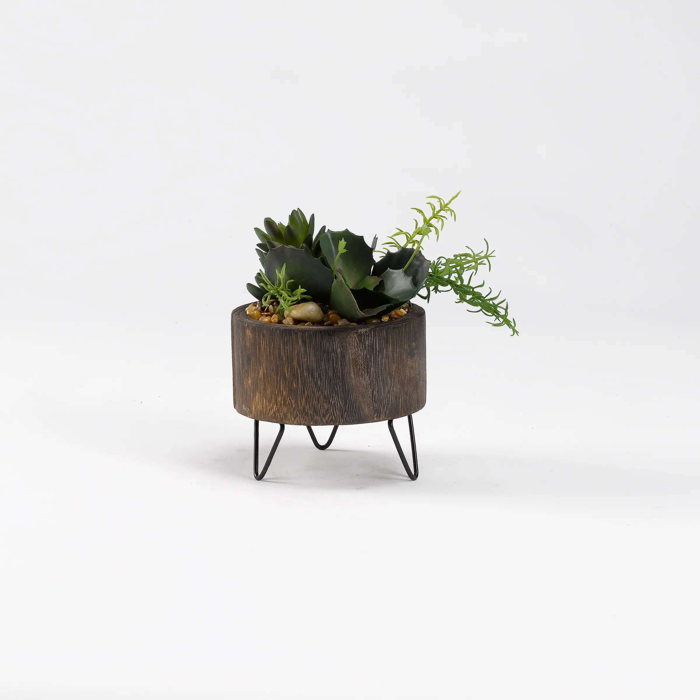 Faux Succulent Arrangement in Rustic Wood Planter-1