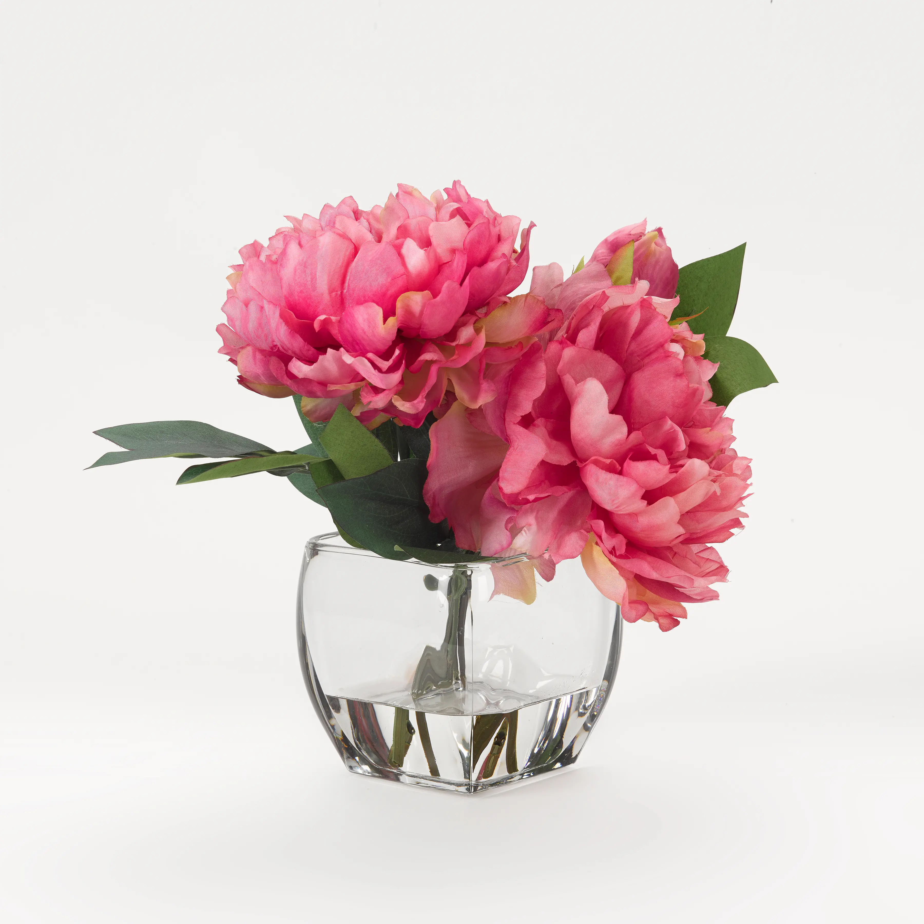 Faux Pink Peony Arrangement in Glass Cube-1