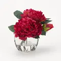 Faux Pink Cerise Peony Arrangement in Glass Cube