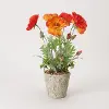 Red and Orange Faux Poppy Arrangement in Cement Planter