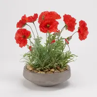 Faux Red Poppies Arrangement in Cement Bowl