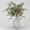Faux Eucalyptus Branch Arrangement in Marbled Glass Vase