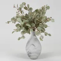 Faux Eucalyptus Branch Arrangement in Marbled Glass Vase