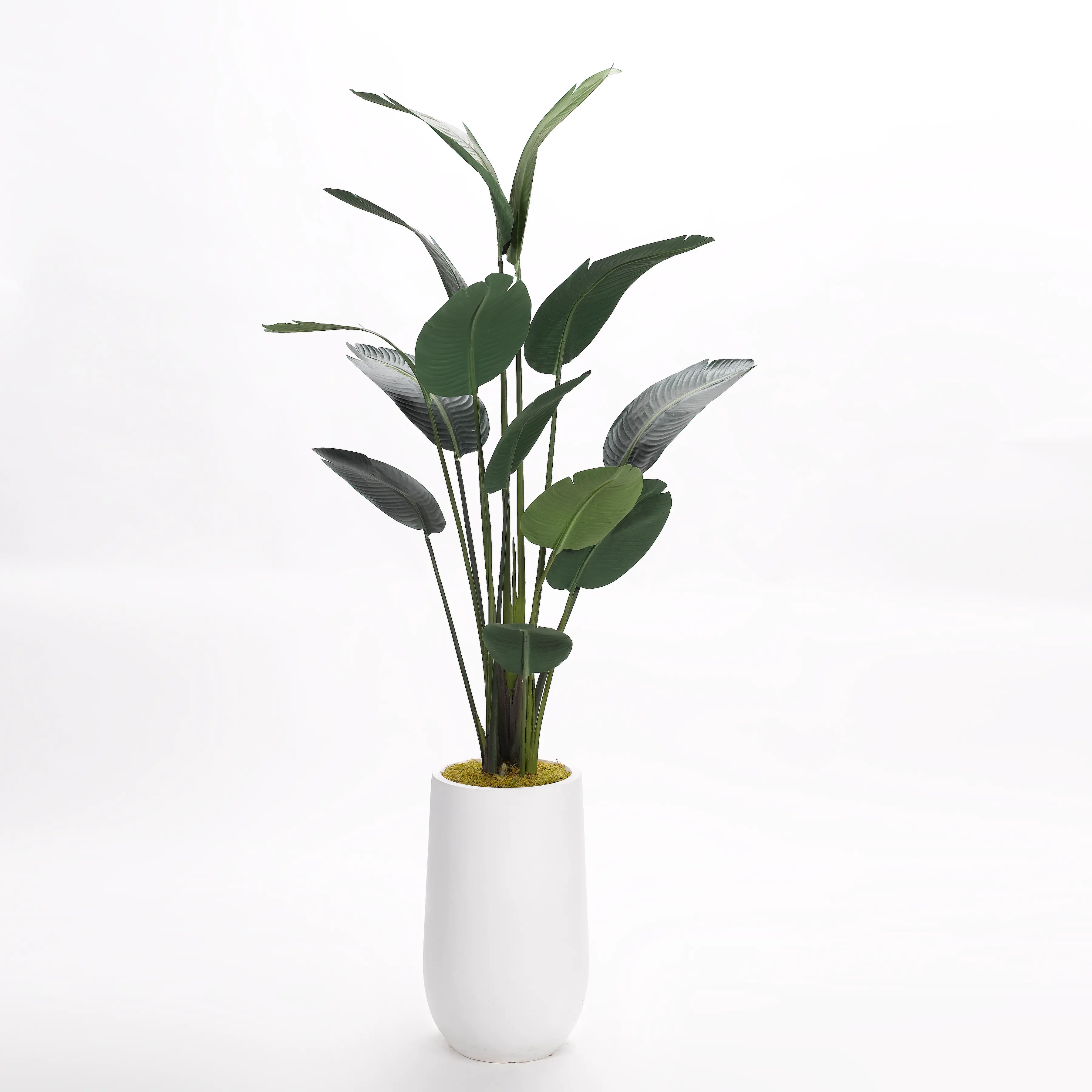 Green Faux Traveler Palm Tree Arrangement in Cement Planter-1
