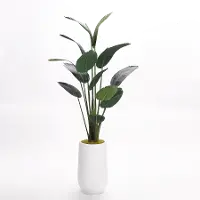 Green Faux Traveler Palm Tree Arrangement in Cement Planter