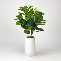 Faux Green Fiddle Leaf Fig Arrangement in White Planter