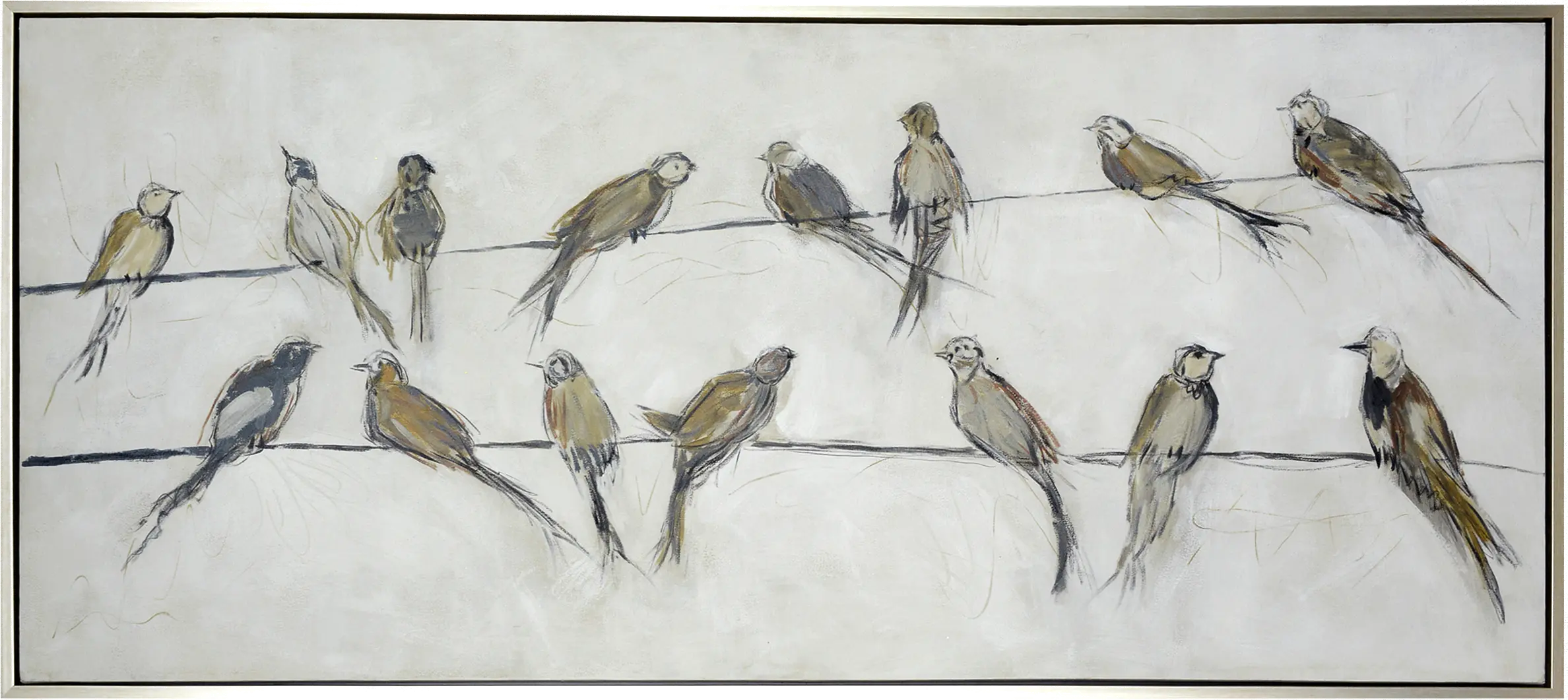 Multi Color Birds on Wire Hand Painted Framed Canvas-1