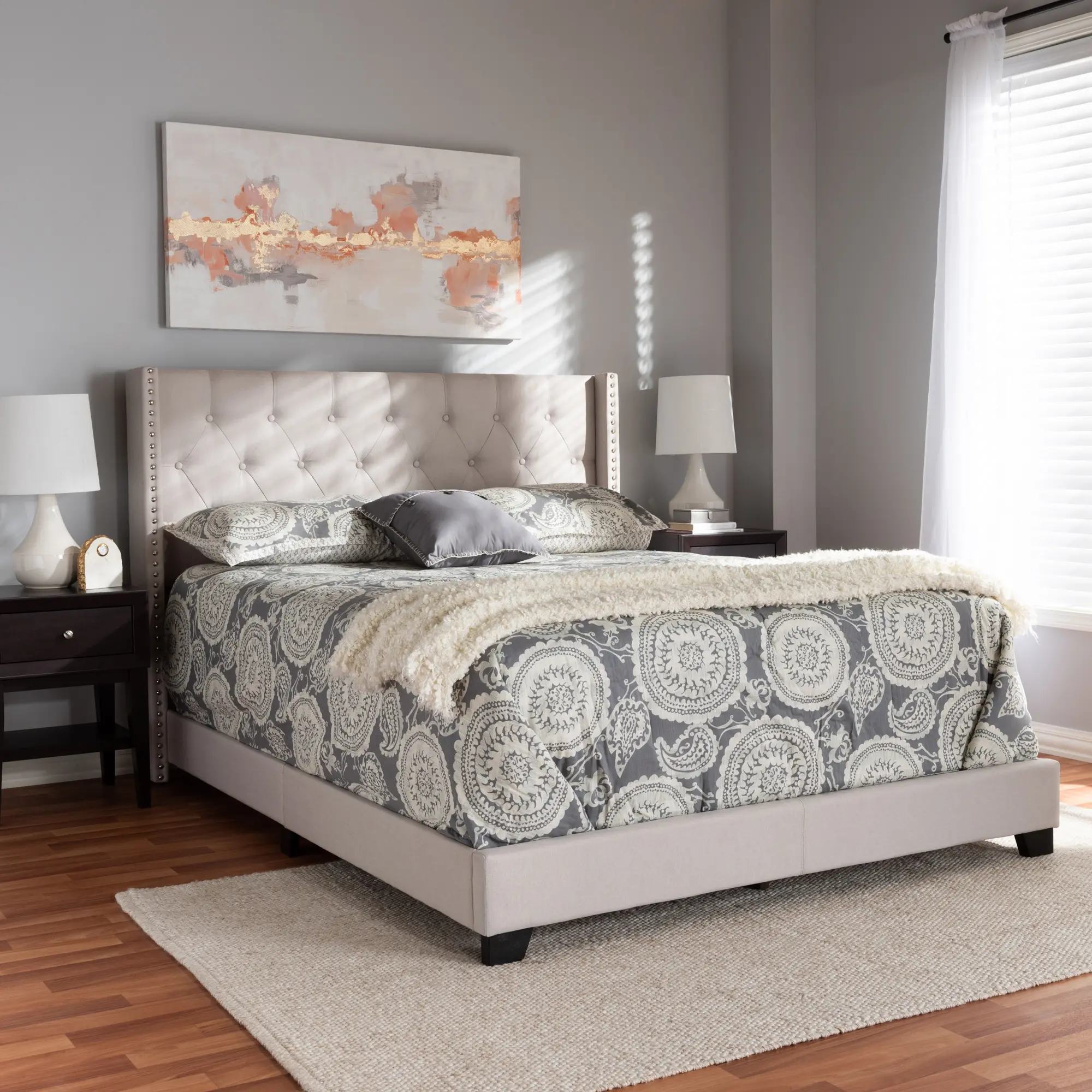 149-8946-RCW Contemporary Beige Upholstered King Bed - Westley-2
