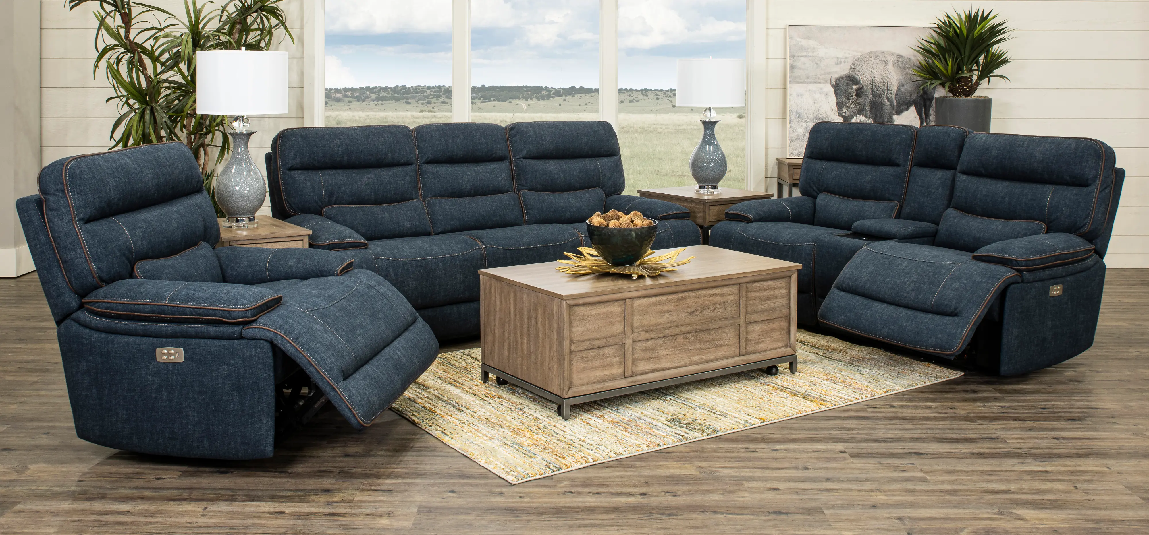 Rock Quarry Blue Power Reclining Sofa-2